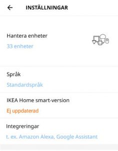 IKEA:s gateway med en varning om att den ej är uppdaterad